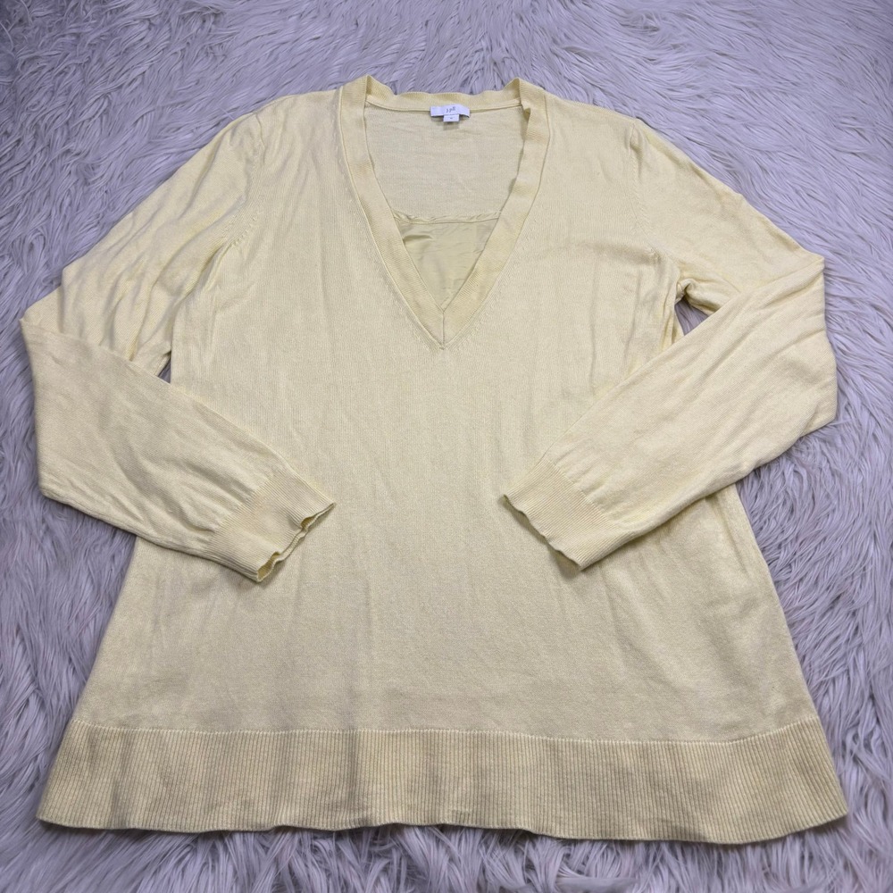 J. Jill Women's M Yellow Satin Inset V-Neck Lightweight Sweater Tunic Spring